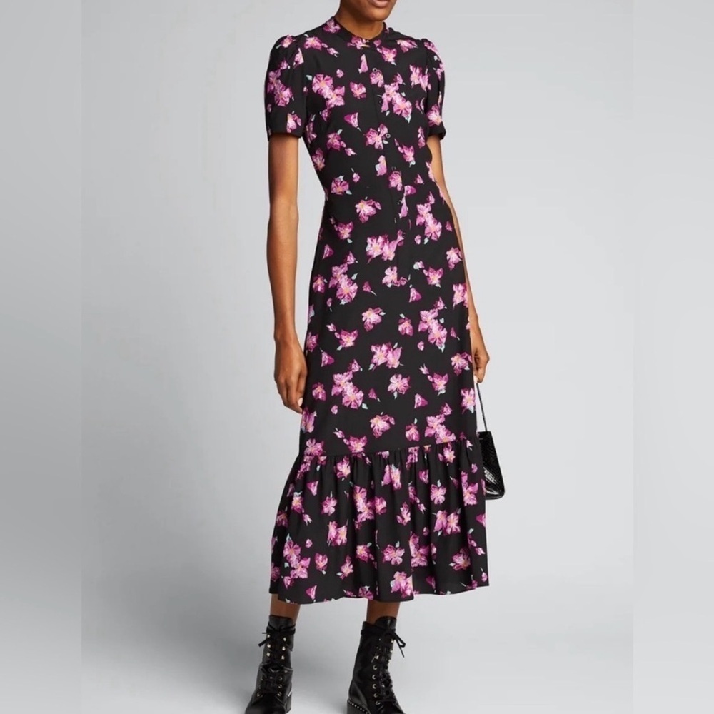 A.L.C Dylan Floral Flounce Button-Up Midi Dress in Pink Floral Multi Size 4